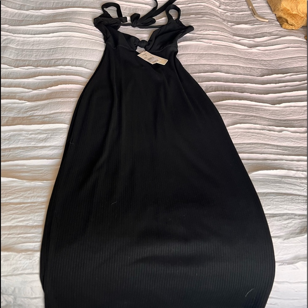 Super Sexy Halter tie low back black maxi dress size M fits a small better